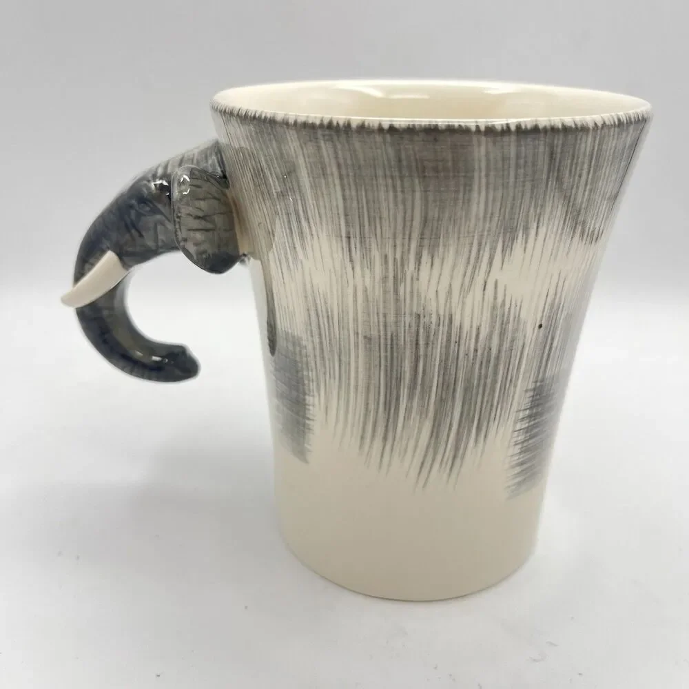 Pier 1 Ceramic Handpainted Stoneware Elephant Coffee Cup Mug Face Handle Large